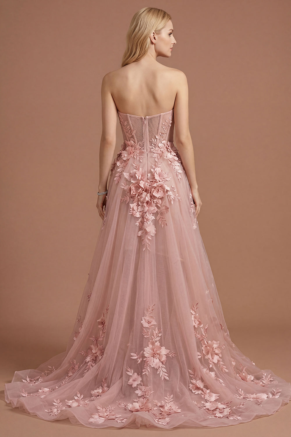 Yellow Floral Appliqued Corset A Line High Low Prom Dress