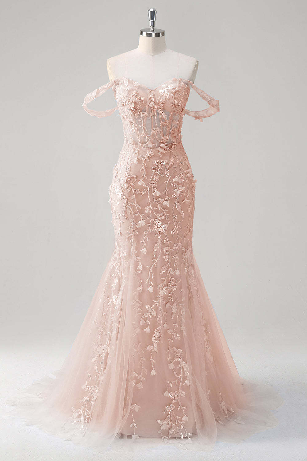 Corset Applique Blue Off the Shoulder Mermaid Prom Dress with Beading