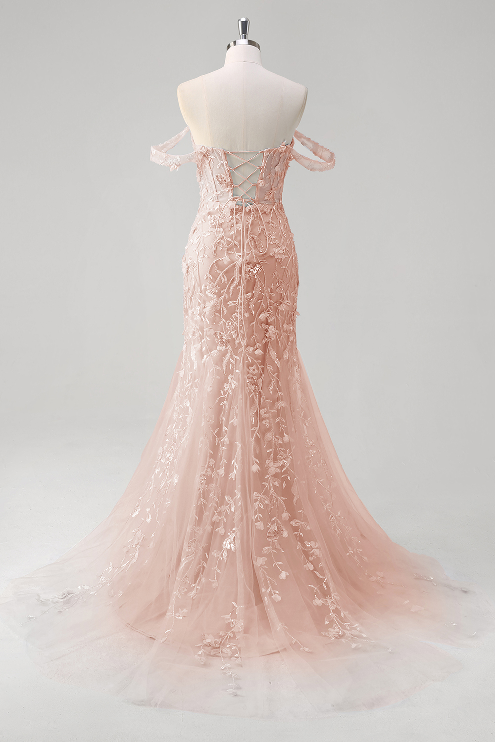 Blue Off the Shoulder Corset Applique Mermaid Prom Dress with Sequins