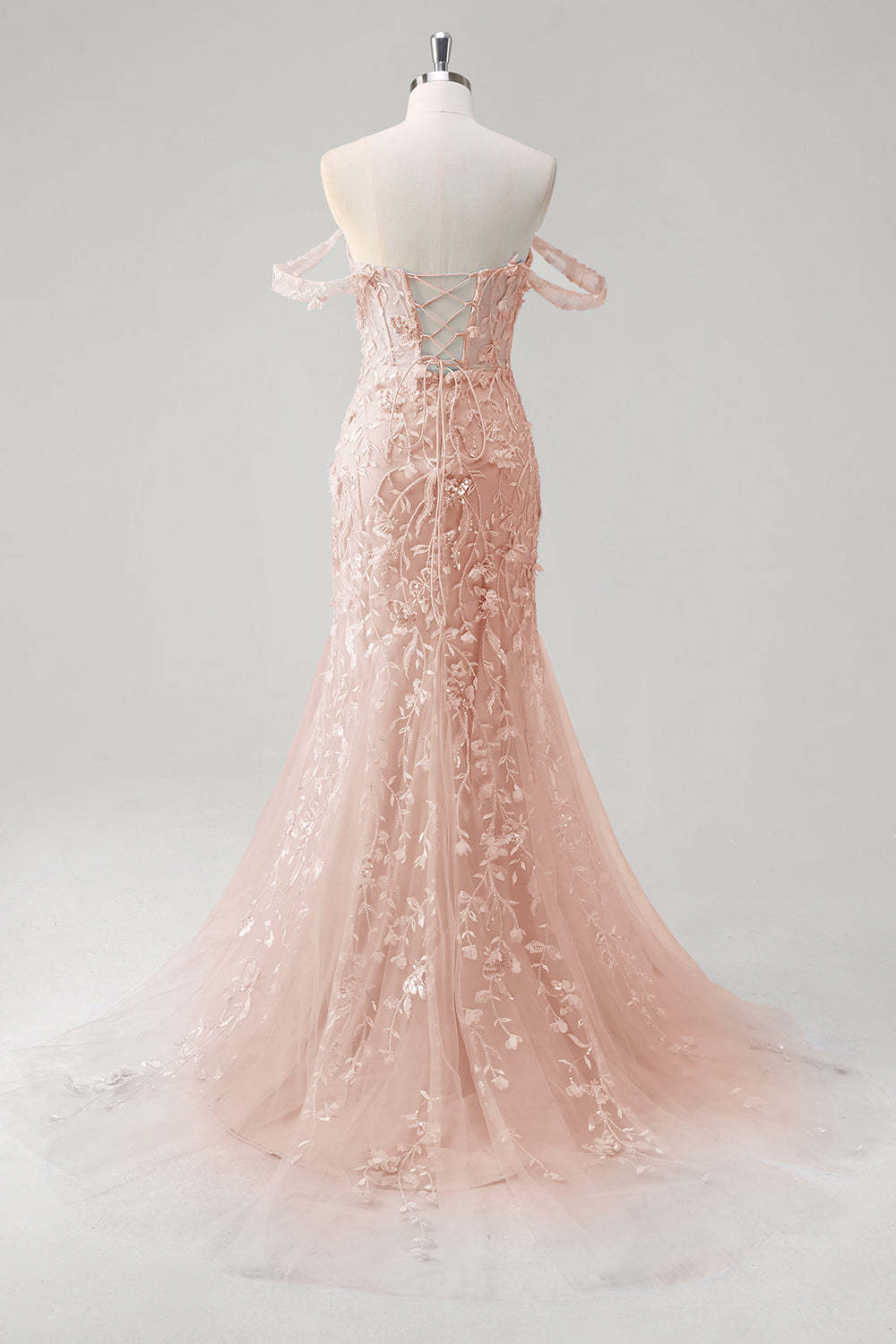 Corset Applique Blue Off the Shoulder Mermaid Prom Dress with Beading