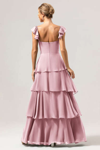 Eucalyptus Off the Shoulder Sweetheart Tiered A-Line Bridesmaid Dress