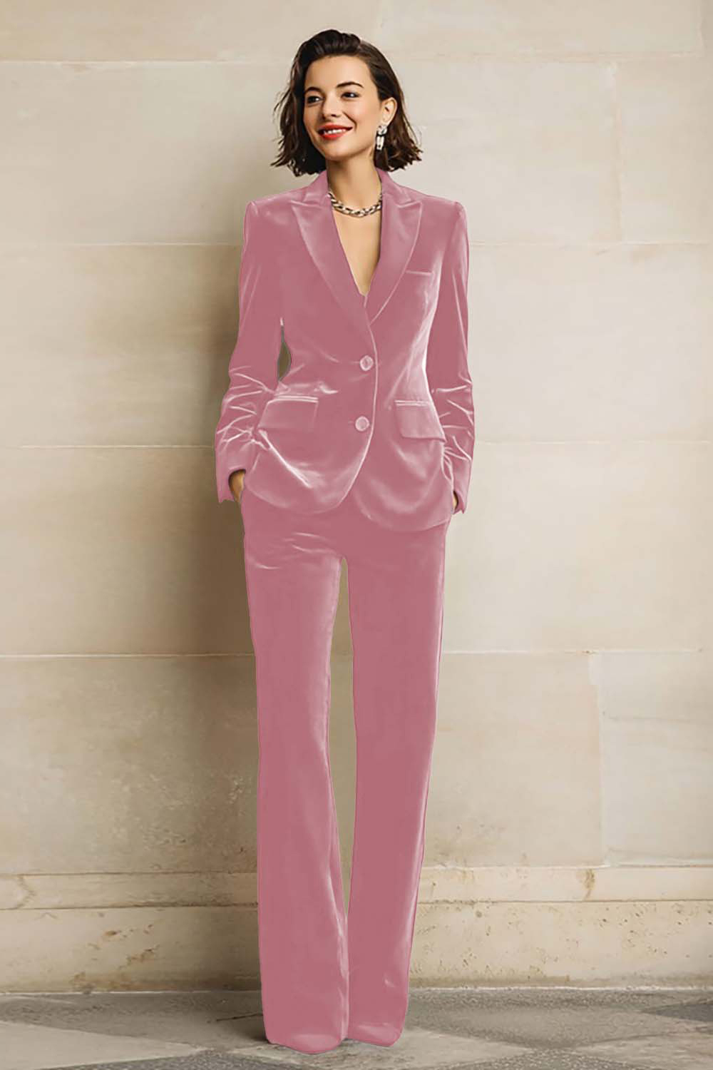Plum Peak Lapel Velvet 2 Piece Prom Suits with Pockets