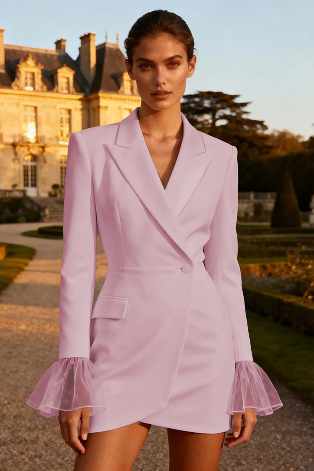 Simple White Single Breasted Peak Lapel Short Blazer Wedding Dress