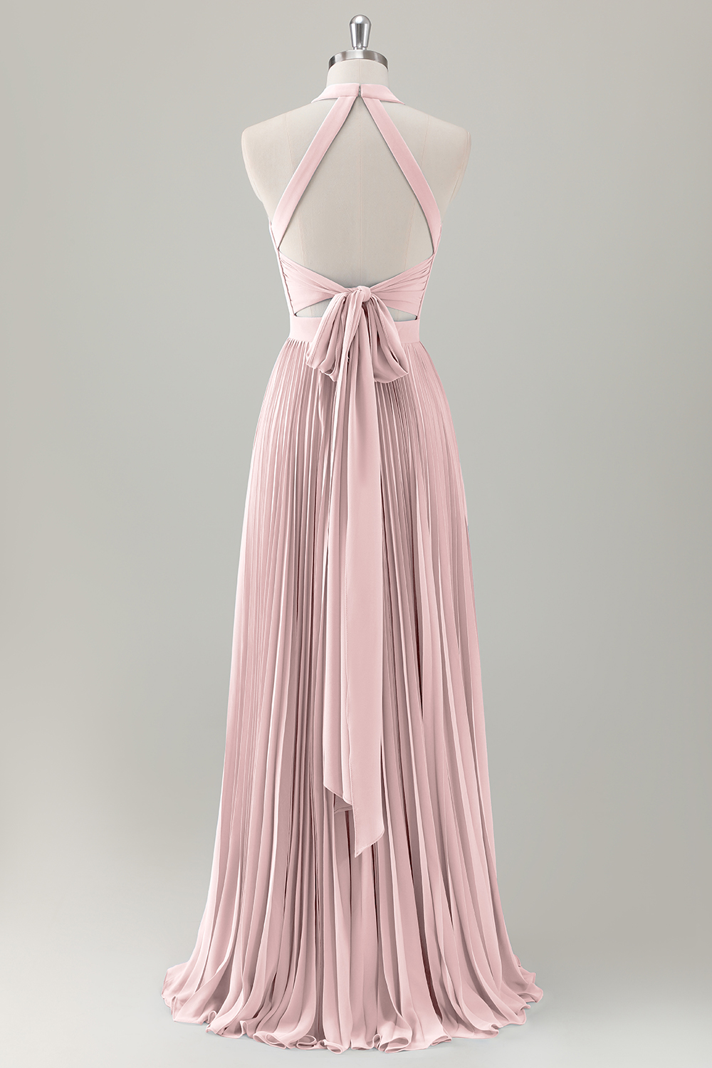 Grey Blue A-Line Halter Long Bridesmaid Dress with Slit