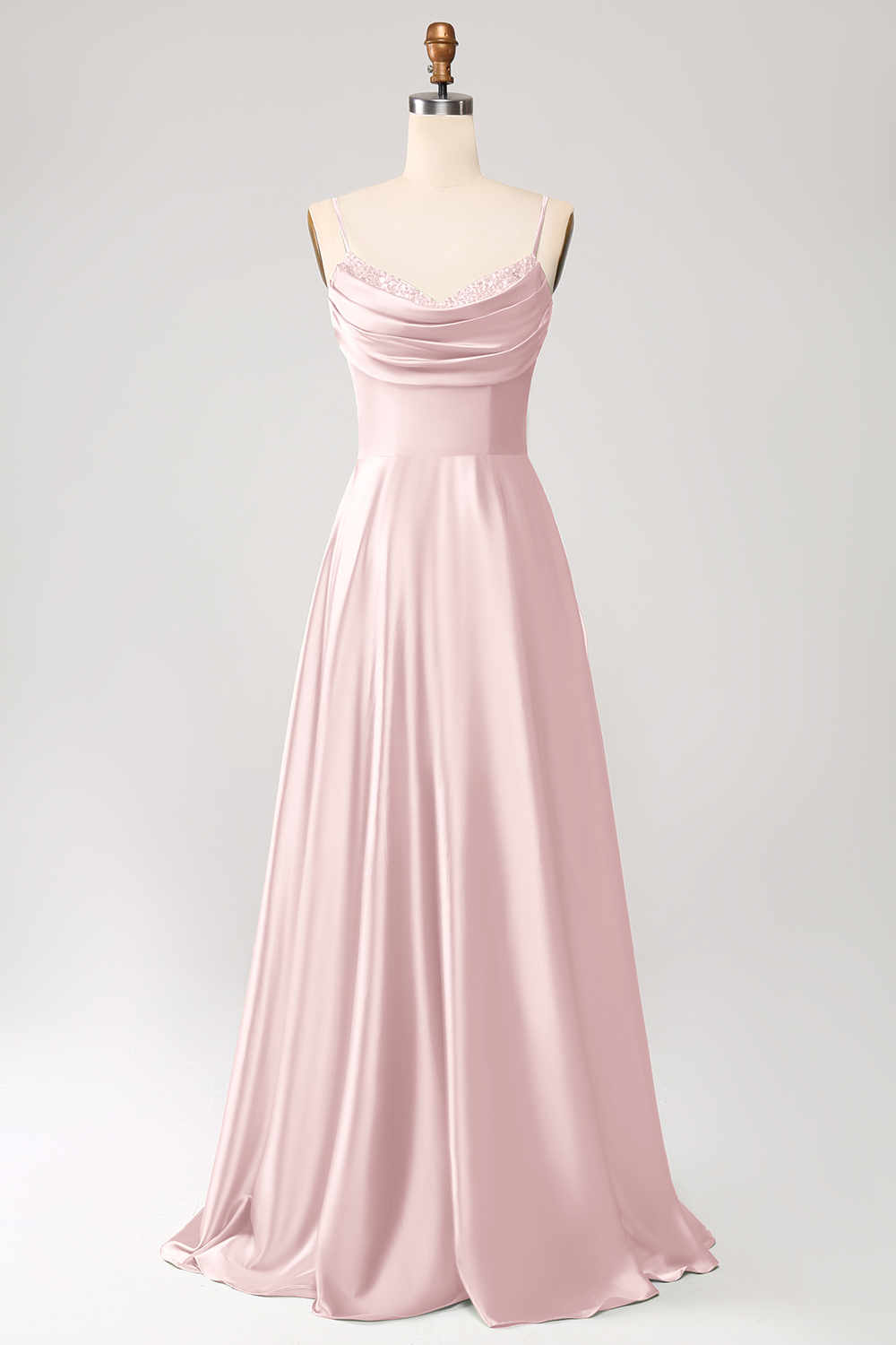 Green A Line Cowl Neck Prom Dress with Sequins