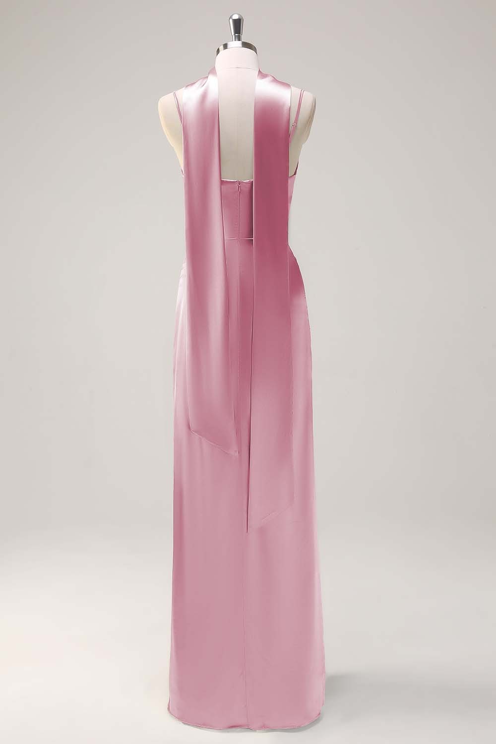 Sage Scoop Neck Sheath Satin Bridesmaid Dress with Ribbon