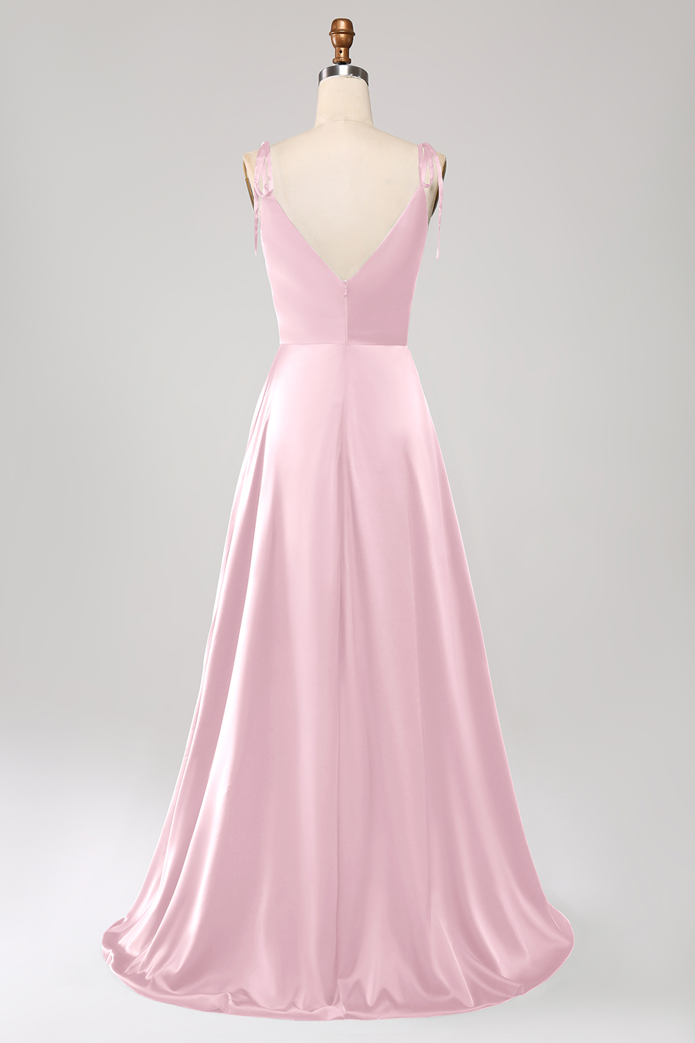 A-Line Dark Green Spaghetti Straps Satin Long Bridesmaid Dress With Slit