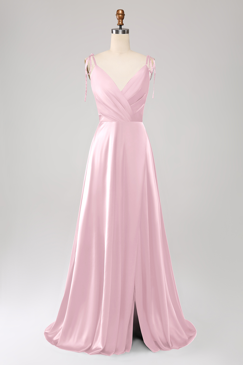 A-Line Dark Green Spaghetti Straps Satin Long Bridesmaid Dress With Slit