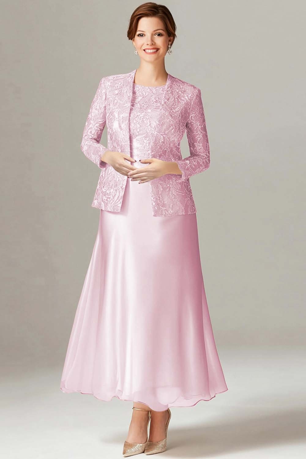 Champagne A-Line Mother of the Bride Dress with Lace Jacket