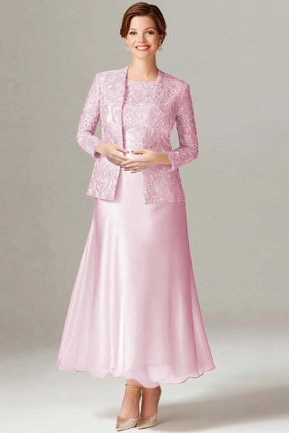 Champagne A-Line Mother of the Bride Dress with Lace Jacket