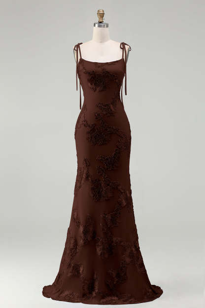 Light Blue Floral Appliqued Spaghetti Straps Mermaid Long Prom Dress