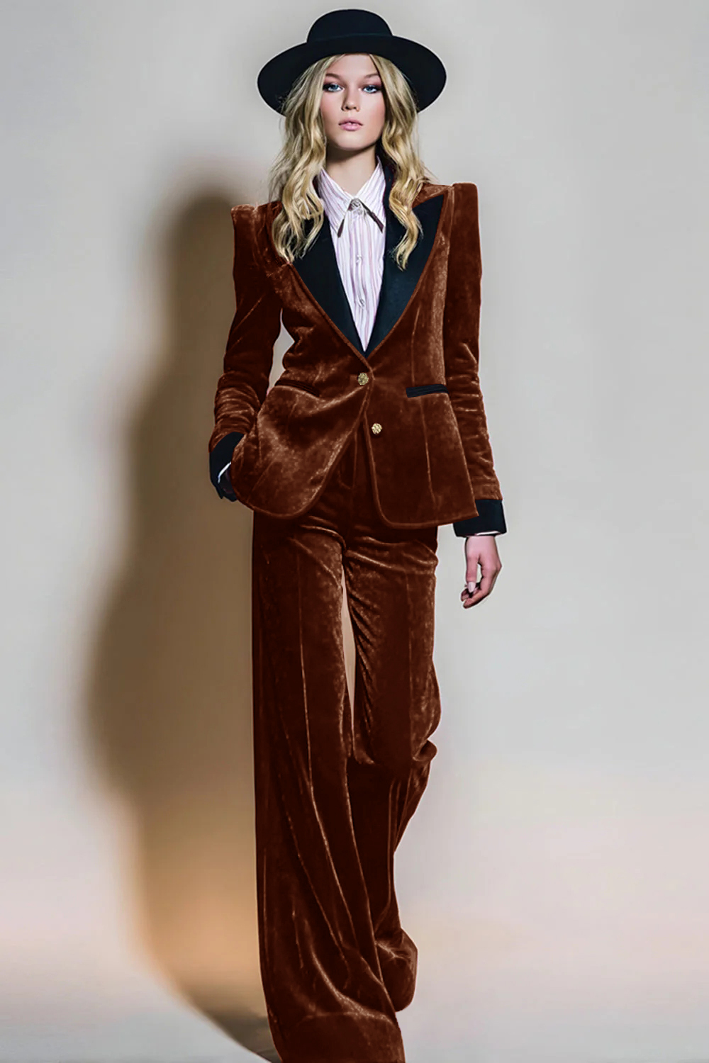 Burgundy Velvet 2 Piece Peak Lapel Long Sleeves Prom Suits