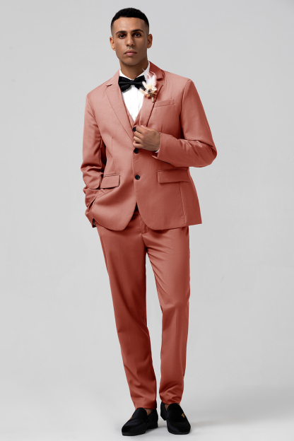 Leely 3 Pieces Coral Fitted Double Breasted Groomsmen Suit