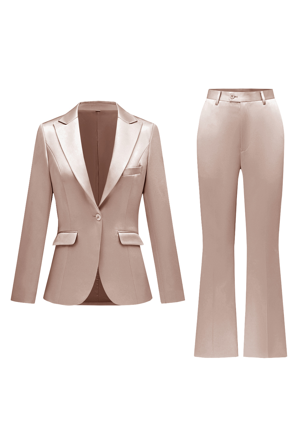 Grey Pink Satin Notched Lapel Women Suits with Long Sleeves