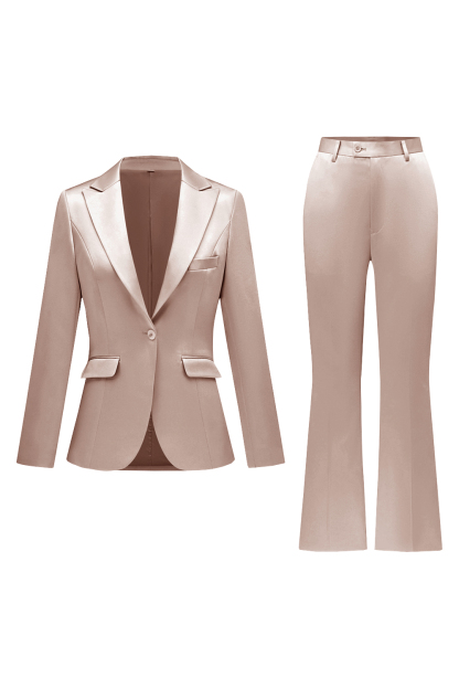 Grey Pink Satin Notched Lapel Women Suits with Long Sleeves