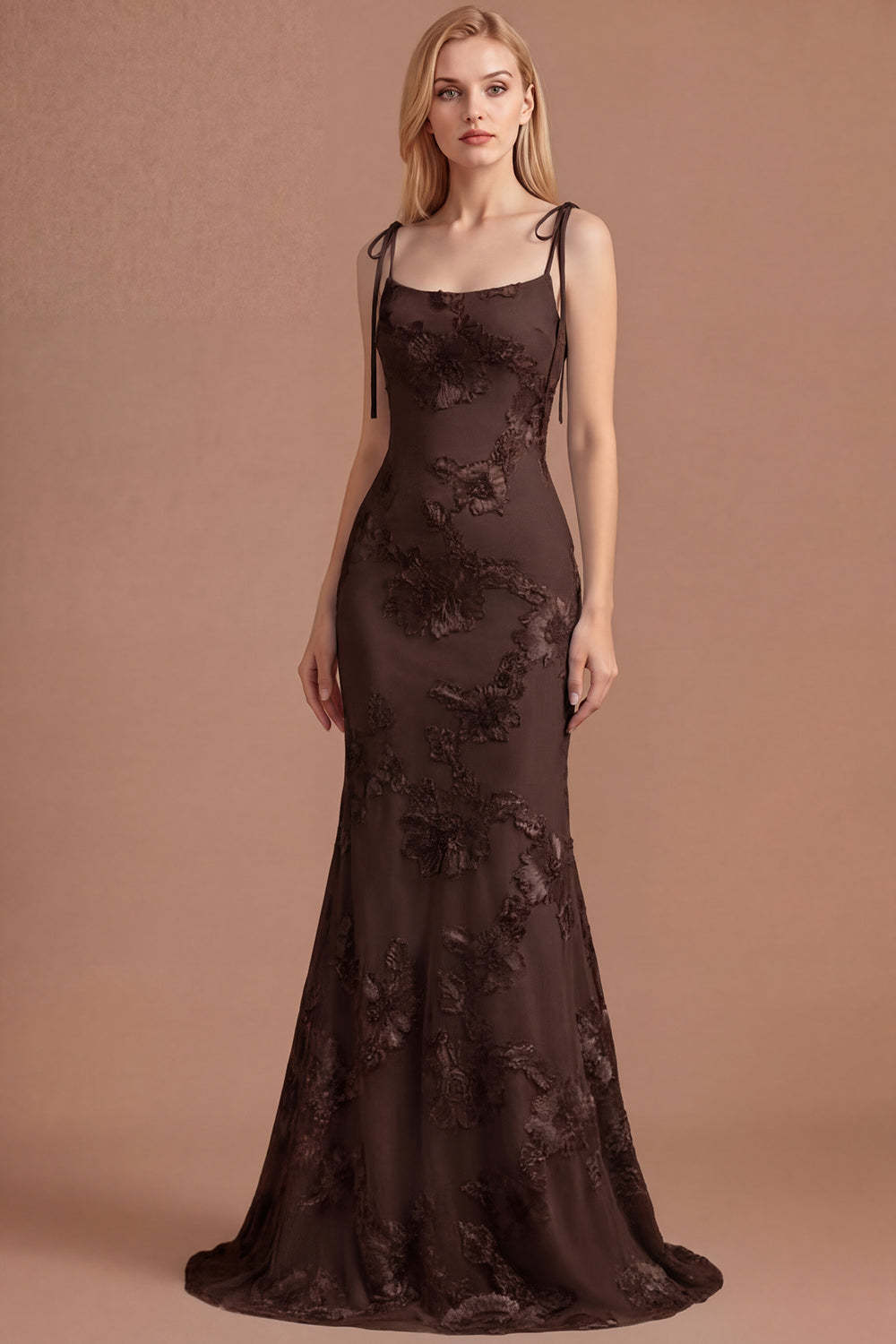 Light Blue Floral Appliqued Spaghetti Straps Mermaid Long Prom Dress