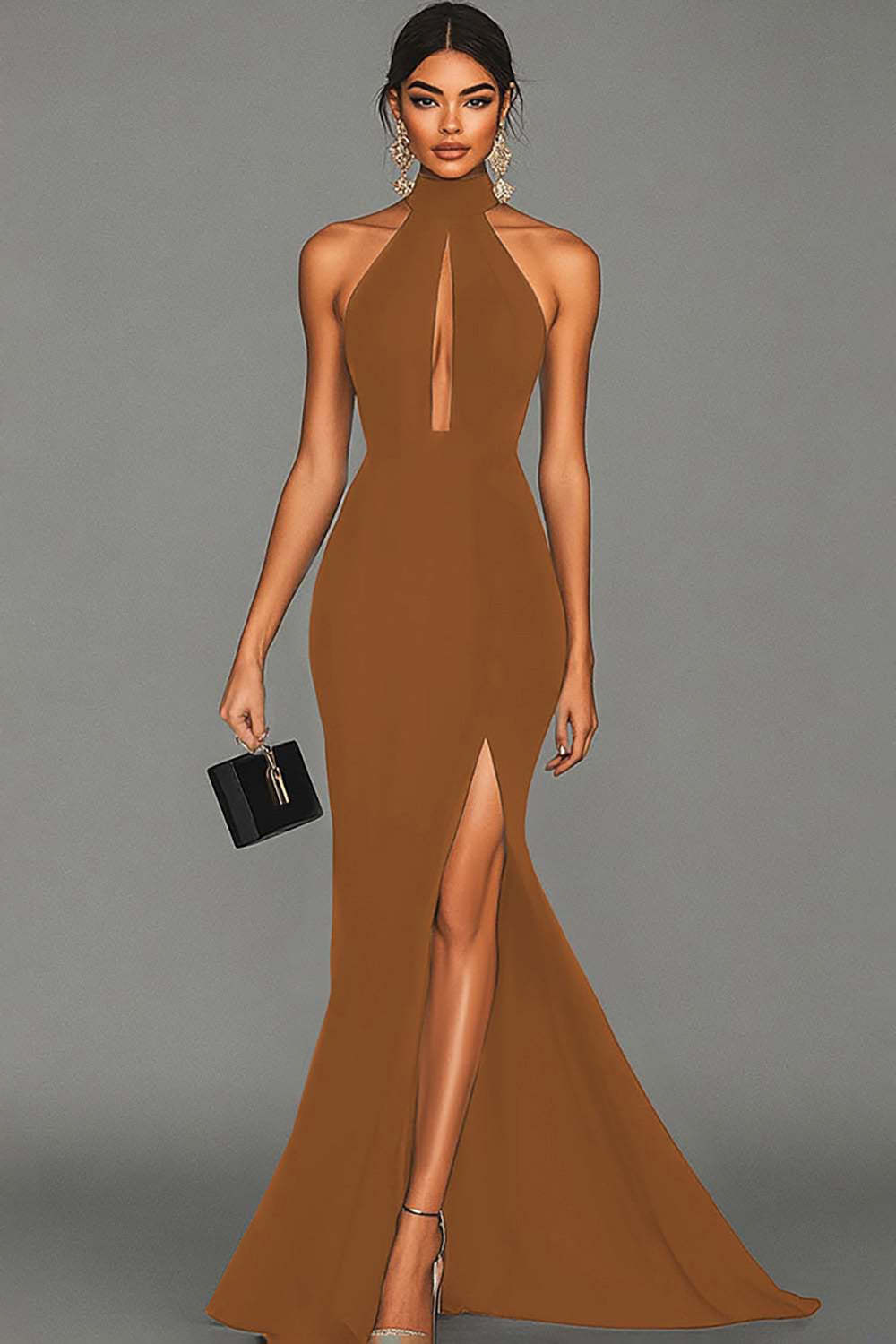 Black Mermaid Plus Size Halter Neck Satin Formal Dress