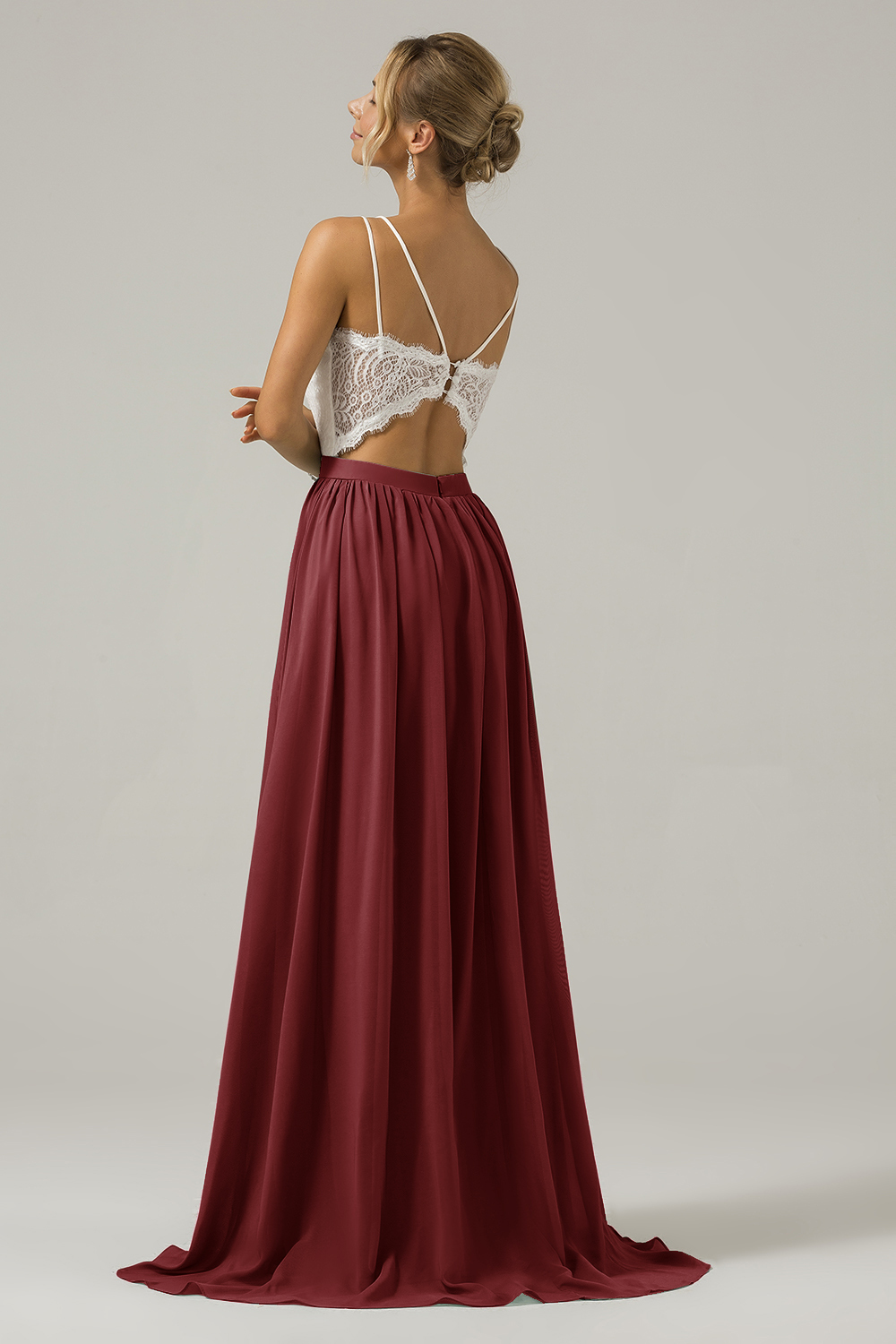 Eucalyptus A-Line Spaghetti Straps Pleated Long Bridesmaid Dress With Lace