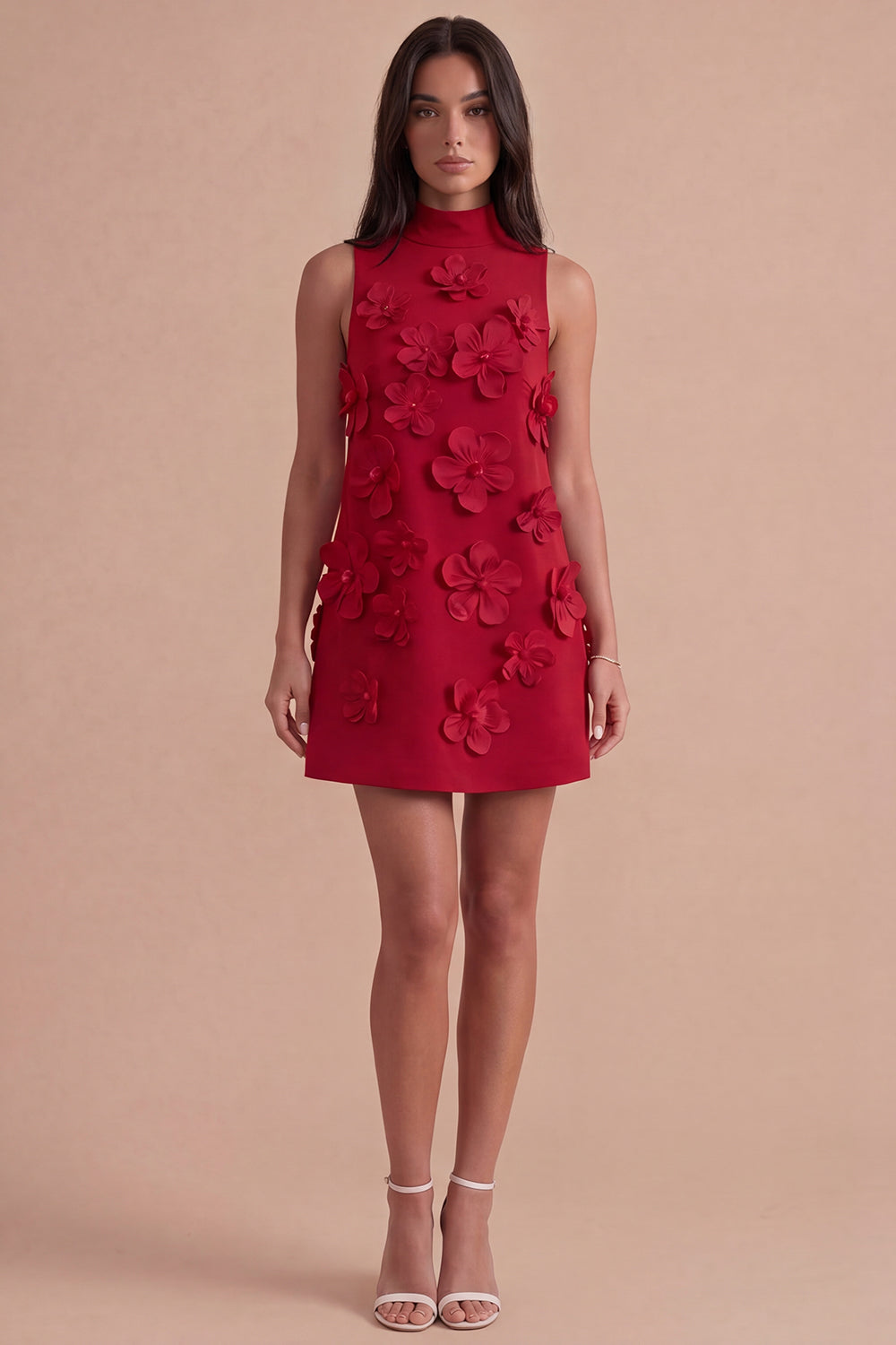 A Line Hot Pink Floral Appliqued Short Homecoming Dress
