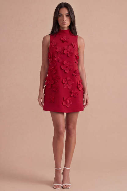 A Line Hot Pink Floral Appliqued Short Homecoming Dress