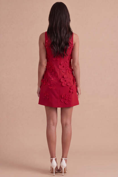 A Line Hot Pink Floral Appliqued Short Homecoming Dress