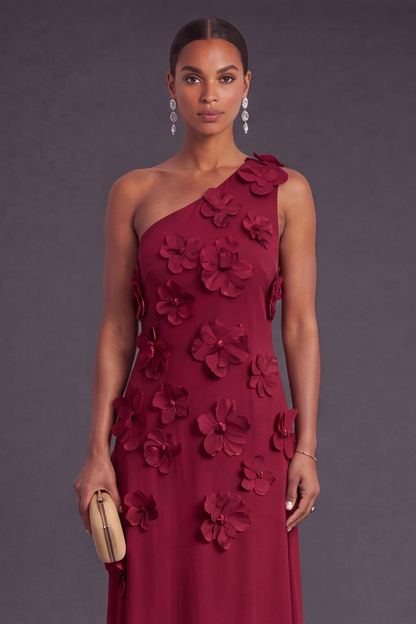 Yellow Floral One Shoulder Sheath Long Formal Dress