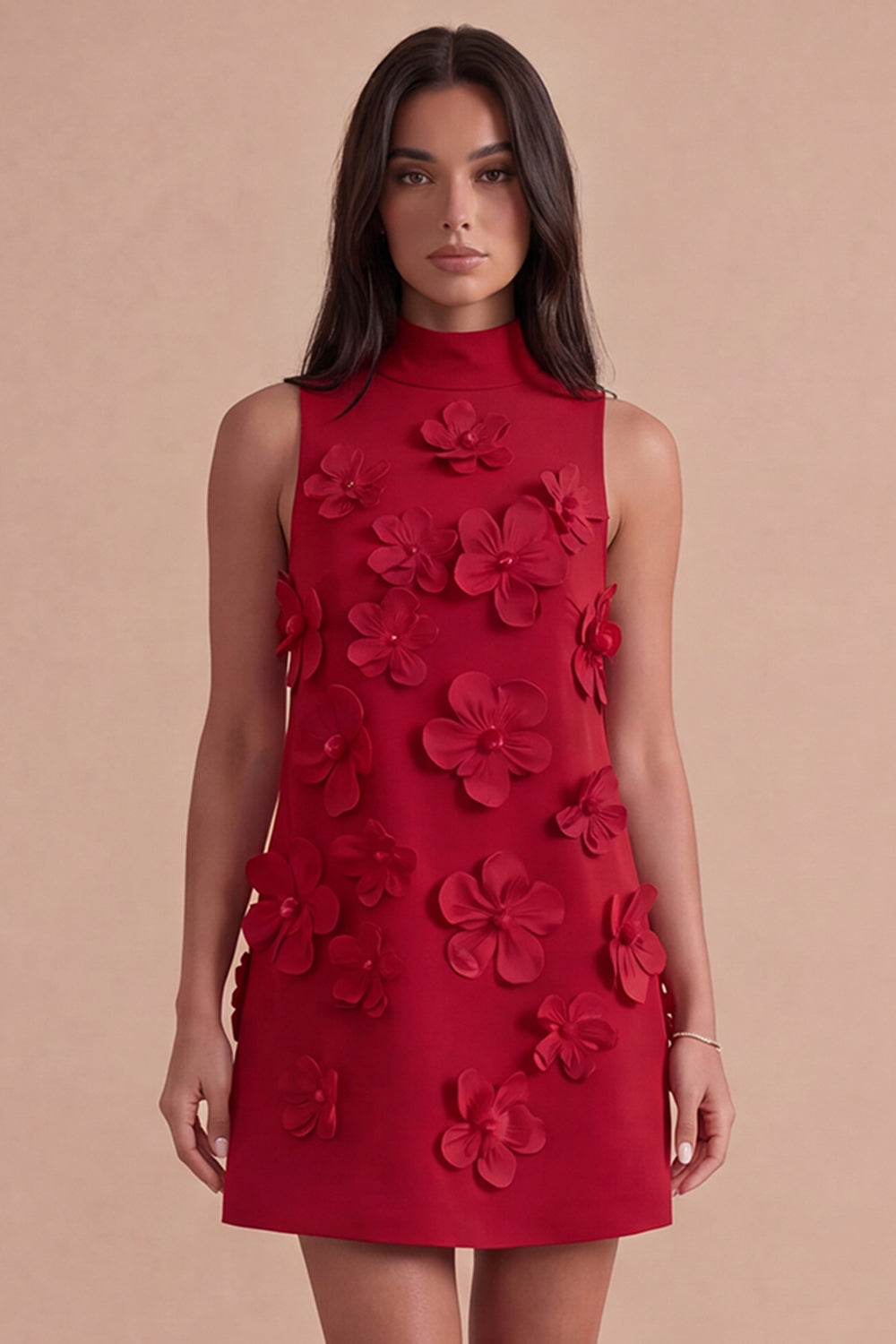 A Line Hot Pink Floral Appliqued Short Homecoming Dress