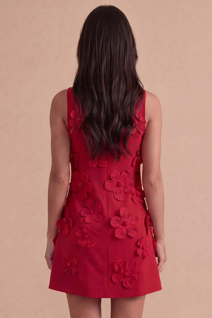 A Line Hot Pink Floral Appliqued Short Homecoming Dress