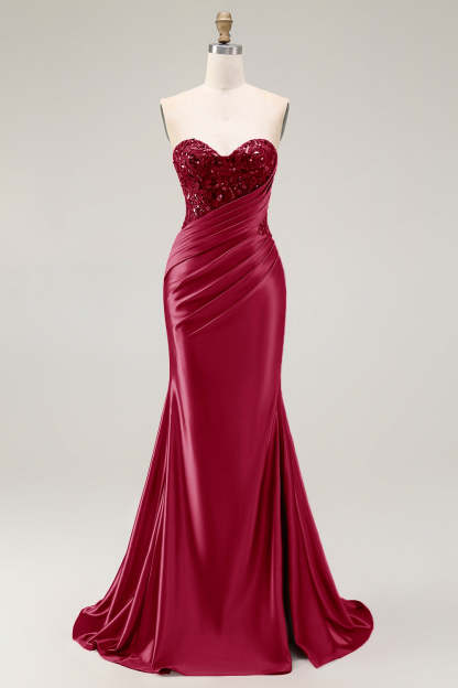 Red Sparkly Sweetheart Mermaid Long Prom Dress with Sequins