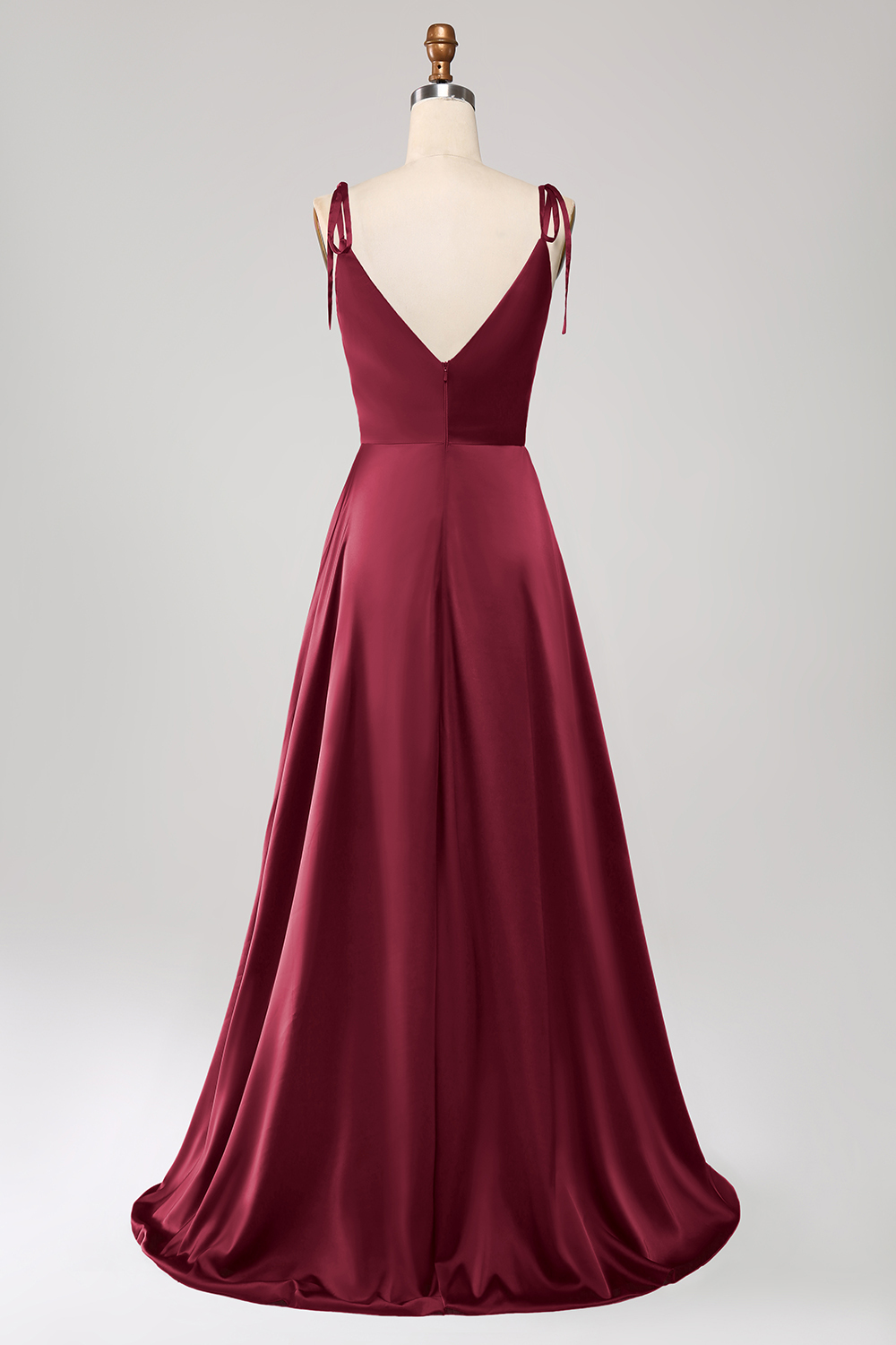 A-Line Dark Green Spaghetti Straps Satin Long Bridesmaid Dress With Slit