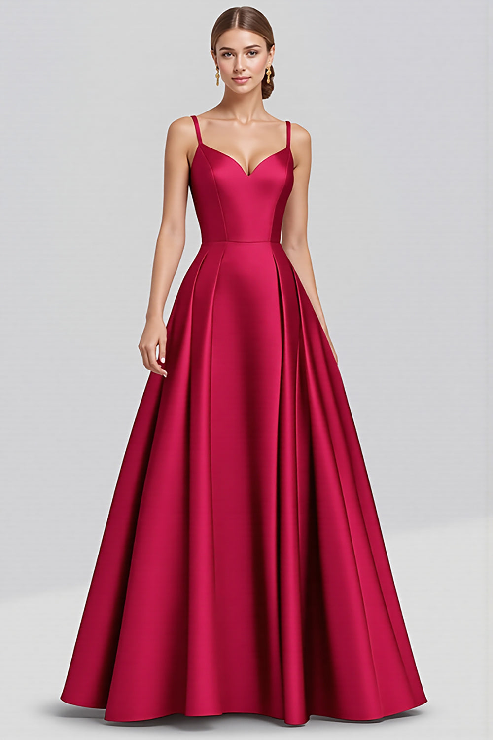 Black A Line Satin Spaghetti Straps Maxi Formal Dress