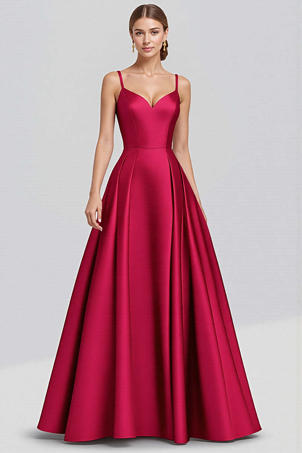 Black A Line Satin Spaghetti Straps Maxi Formal Dress