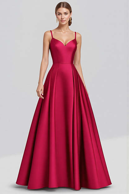 Black A Line Satin Spaghetti Straps Maxi Formal Dress