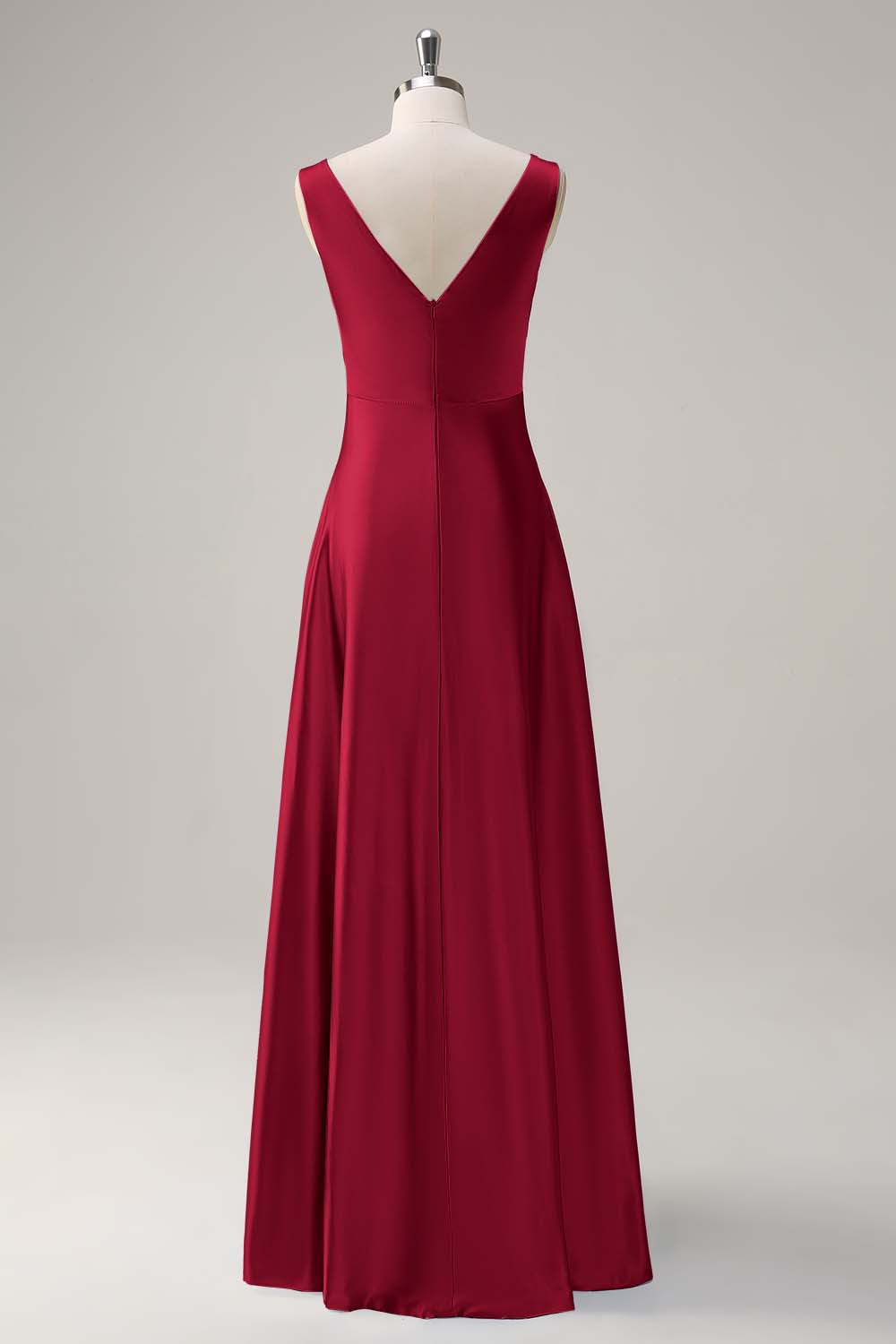 Simple Sky Blue V-Neck Satin A-Line Bridesmaid Dress