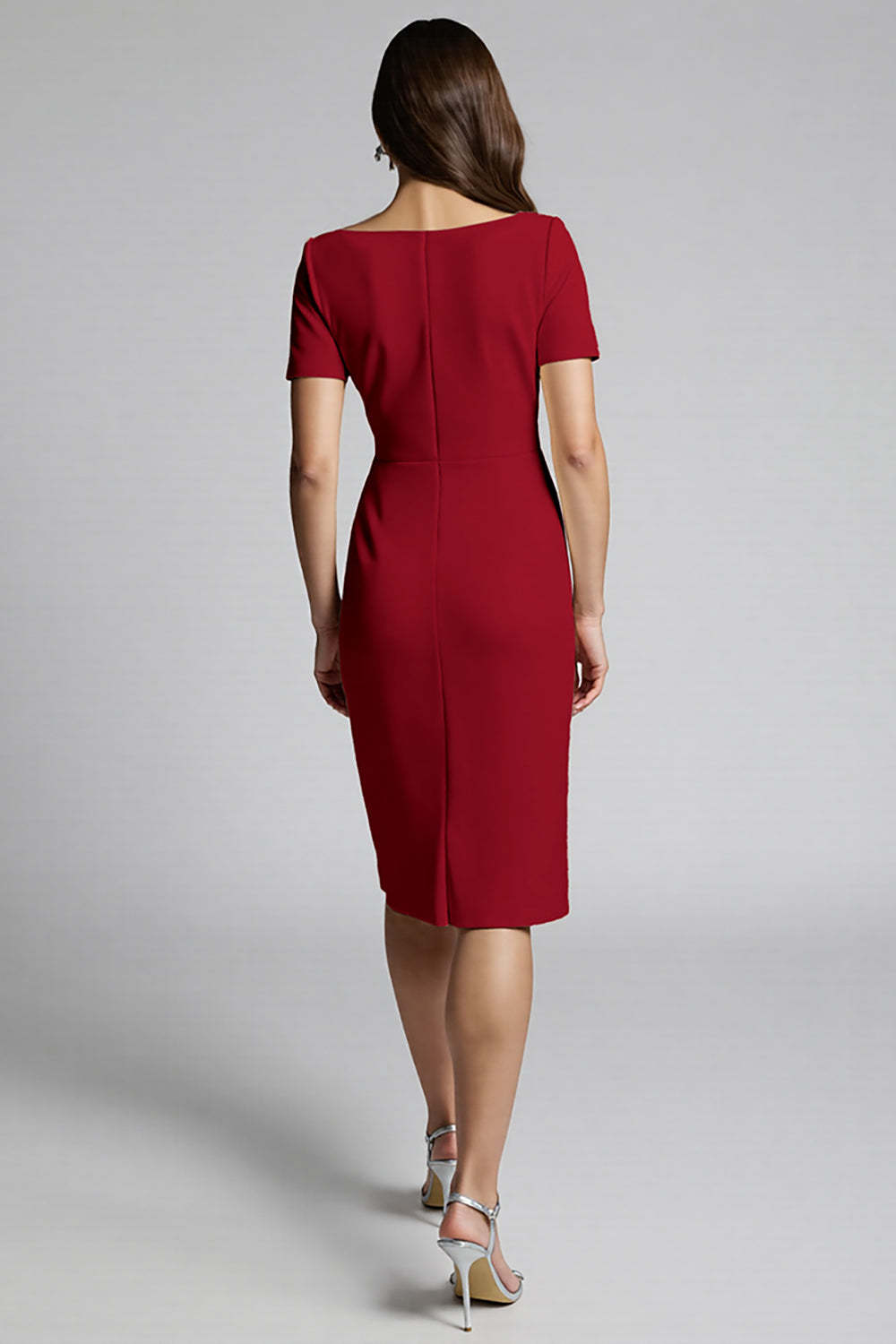 Dusty Blue Midi Bodycon Satin Work Dress with Slit