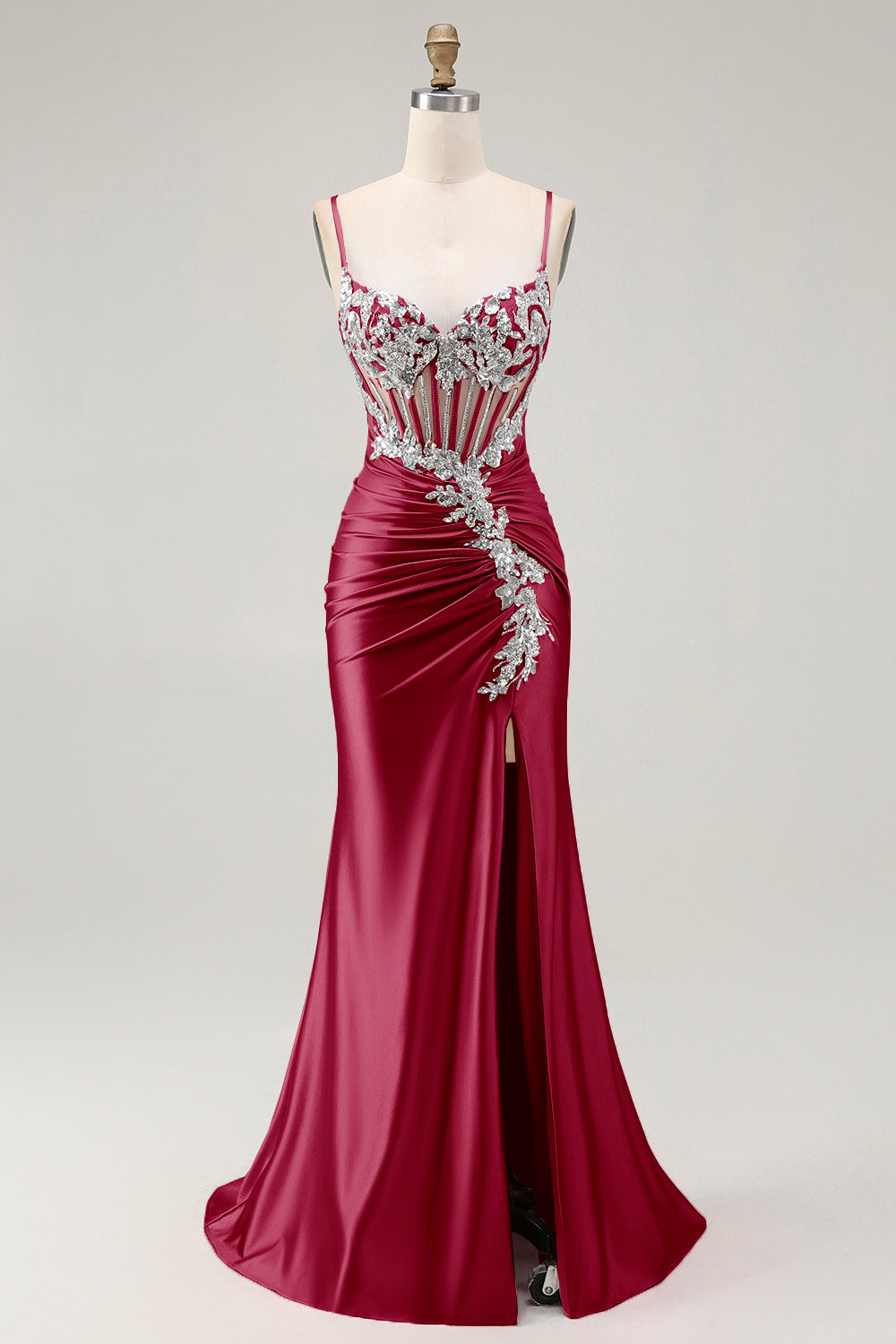 Sparkly Blush Corset Mermaid Ruched Maxi Prom Dress with Sequins