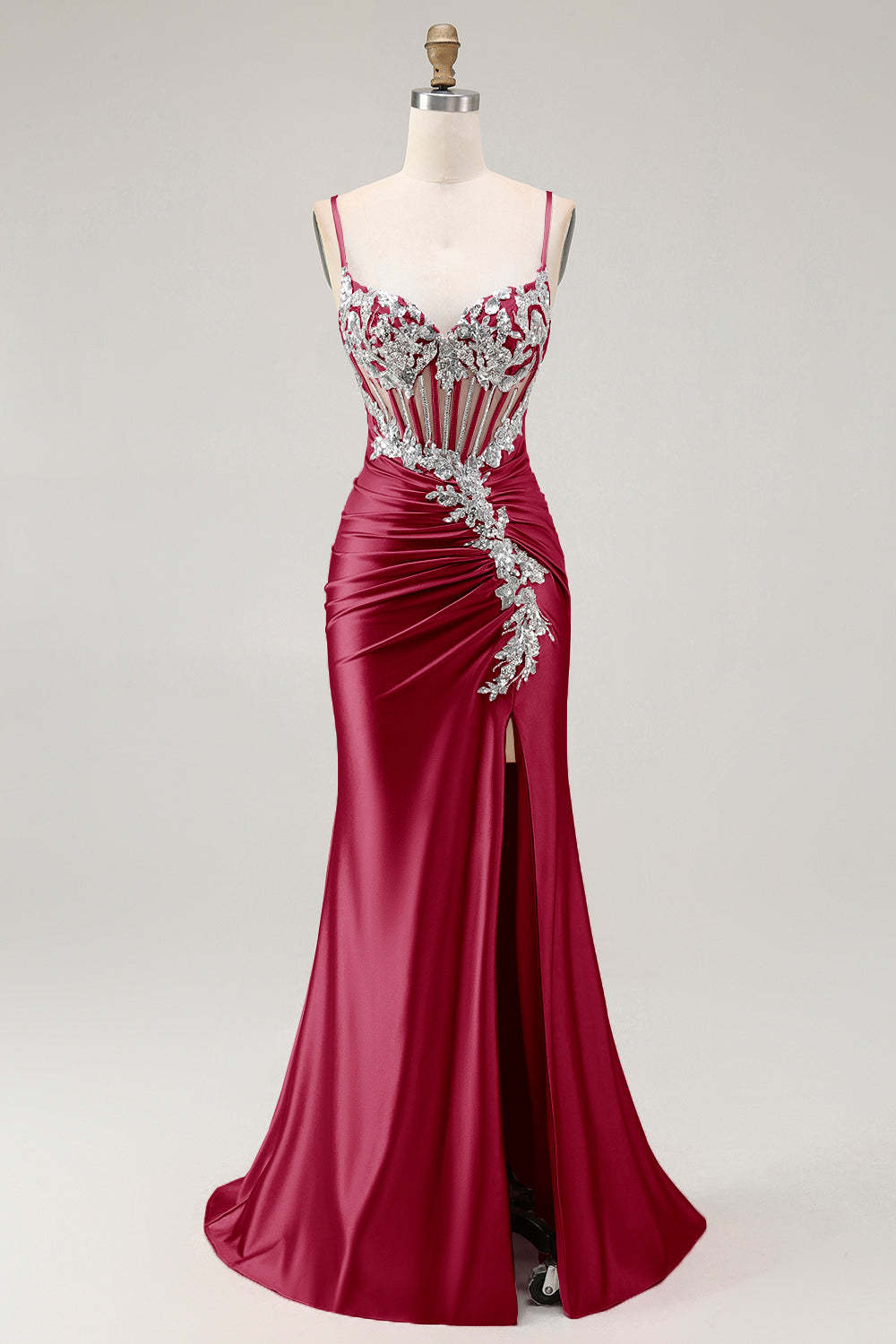 Sparkly Blush Corset Mermaid Ruched Maxi Prom Dress with Sequins