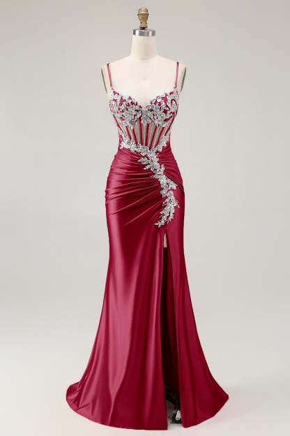 Sparkly Blush Corset Mermaid Ruched Maxi Prom Dress with Sequins