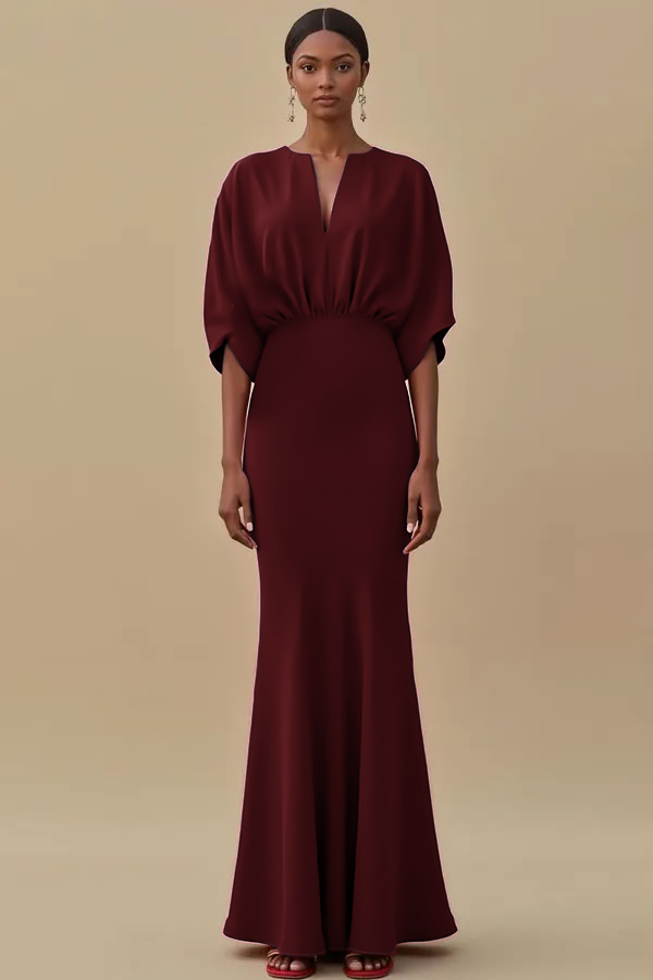 Red Mermaid Long Evening Dress with Sleeves