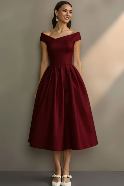 Simple White Off the Shoulder A Line Midi Engagement Dress