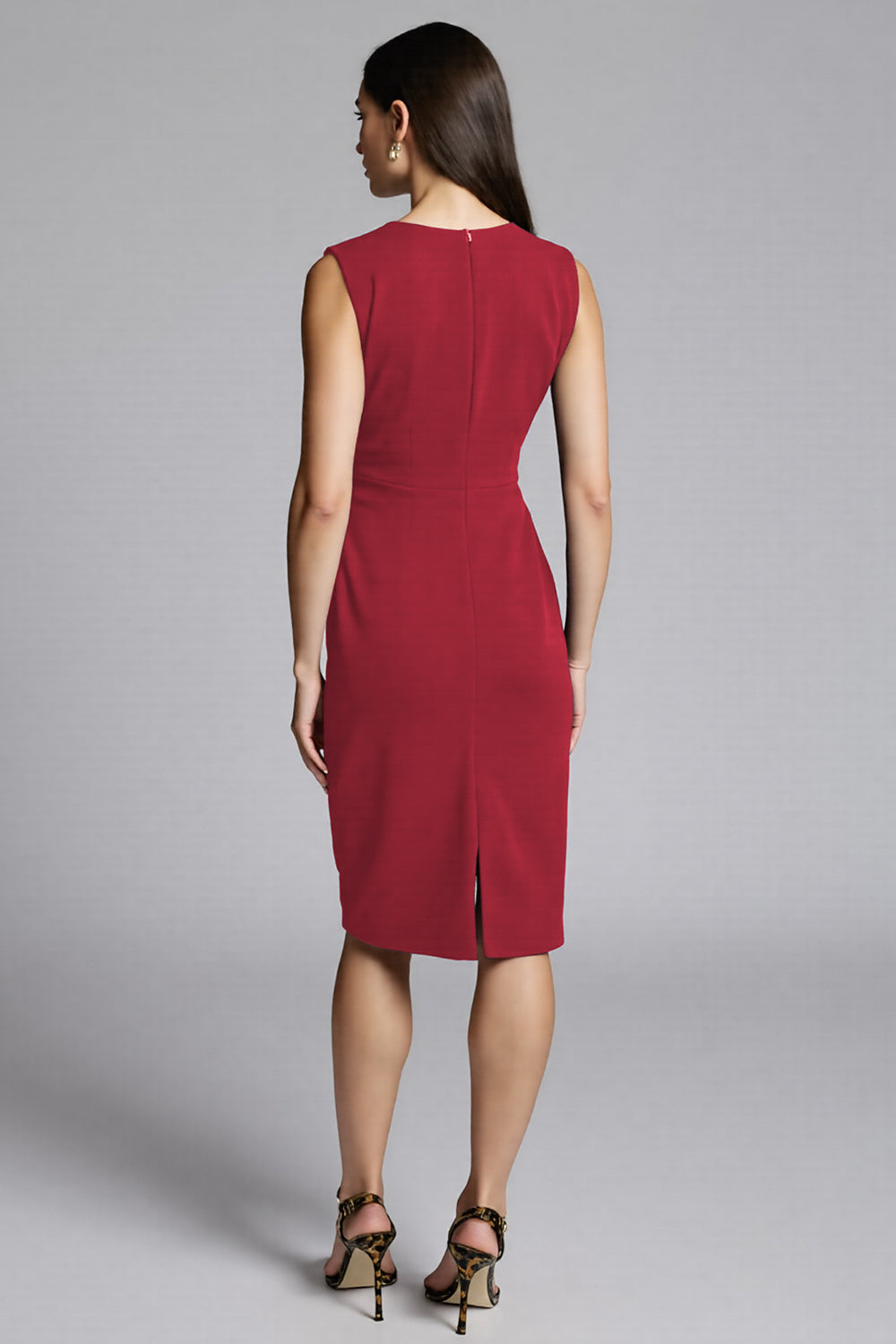 Royal Blue Satin V-Neck Midi Bodycon Work Dress