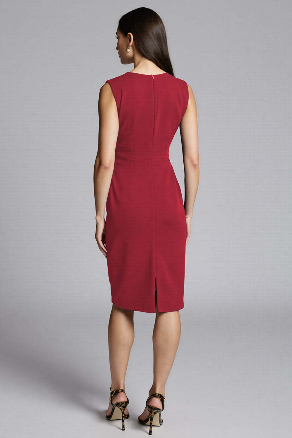 Royal Blue Satin V-Neck Midi Bodycon Work Dress