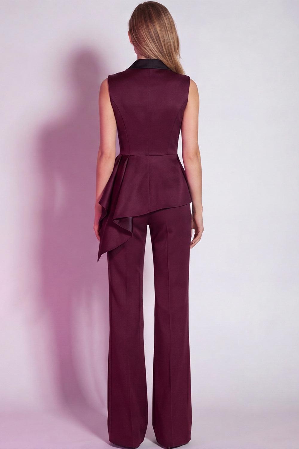 Burgundy 2 Piece Notched Lapel Business Suits with Drape
