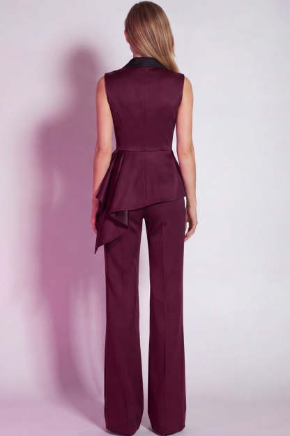 Burgundy 2 Piece Notched Lapel Business Suits with Drape