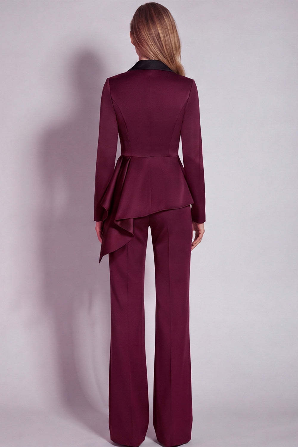Long Sleeves Burgundy 2 Piece Notched Lapel Business Suits with Drape