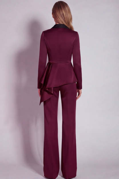 Long Sleeves Burgundy 2 Piece Notched Lapel Business Suits with Drape