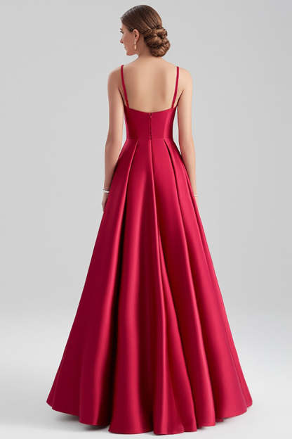 Black A Line Satin Spaghetti Straps Maxi Formal Dress