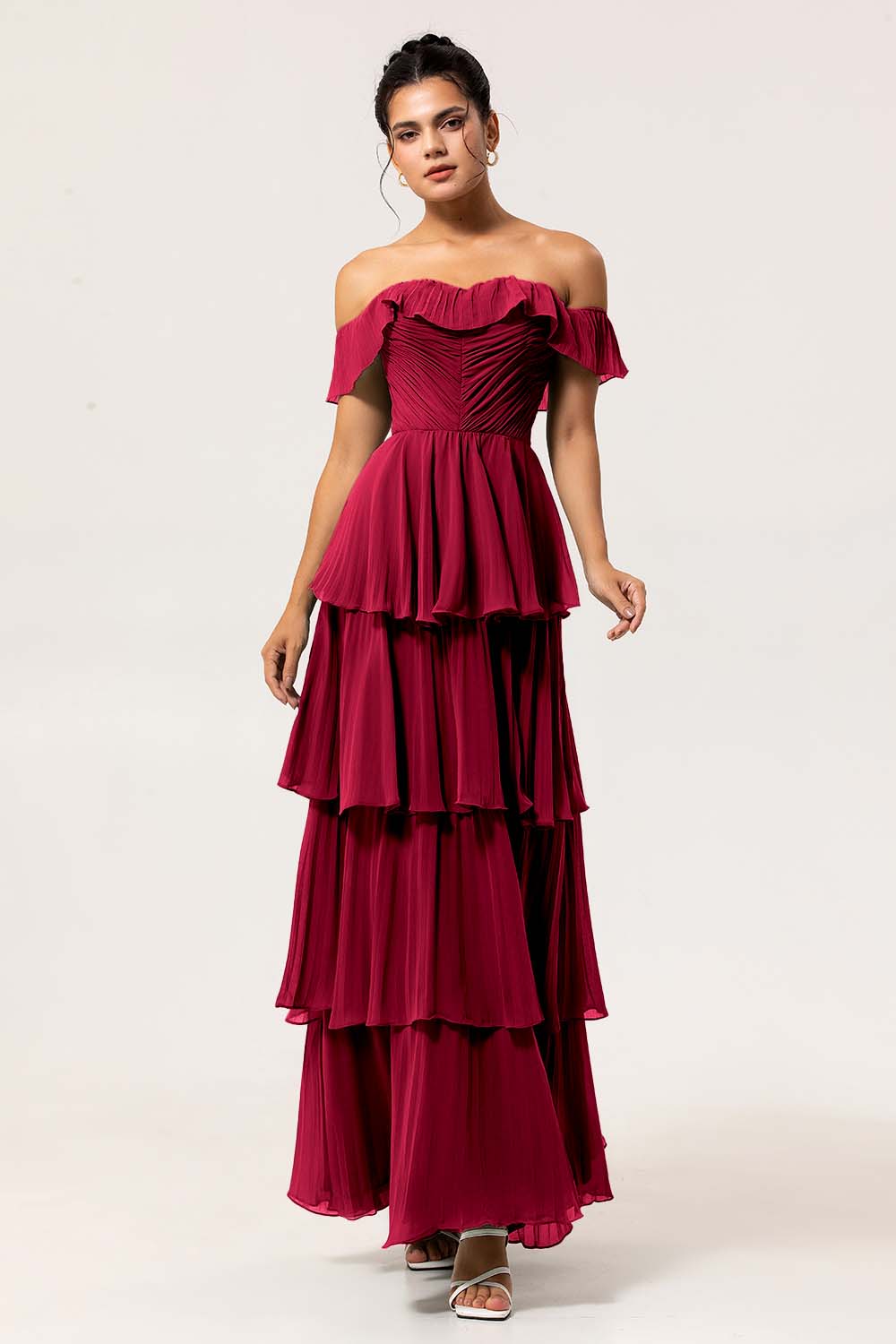 Eucalyptus Tiered Off the Shoulder Maxi Bridesmaid Dress