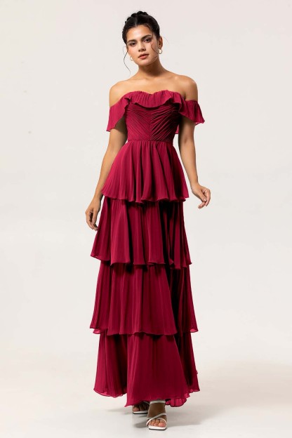 Eucalyptus Tiered Off the Shoulder Maxi Bridesmaid Dress
