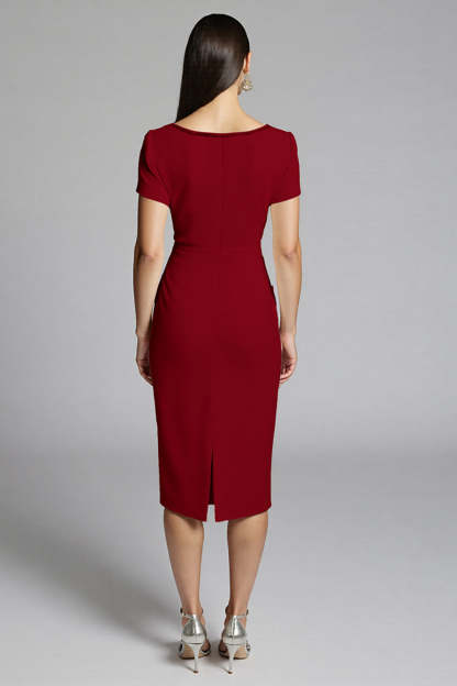 Beige Bodycon Satin Midi Work Dress with Ruffles